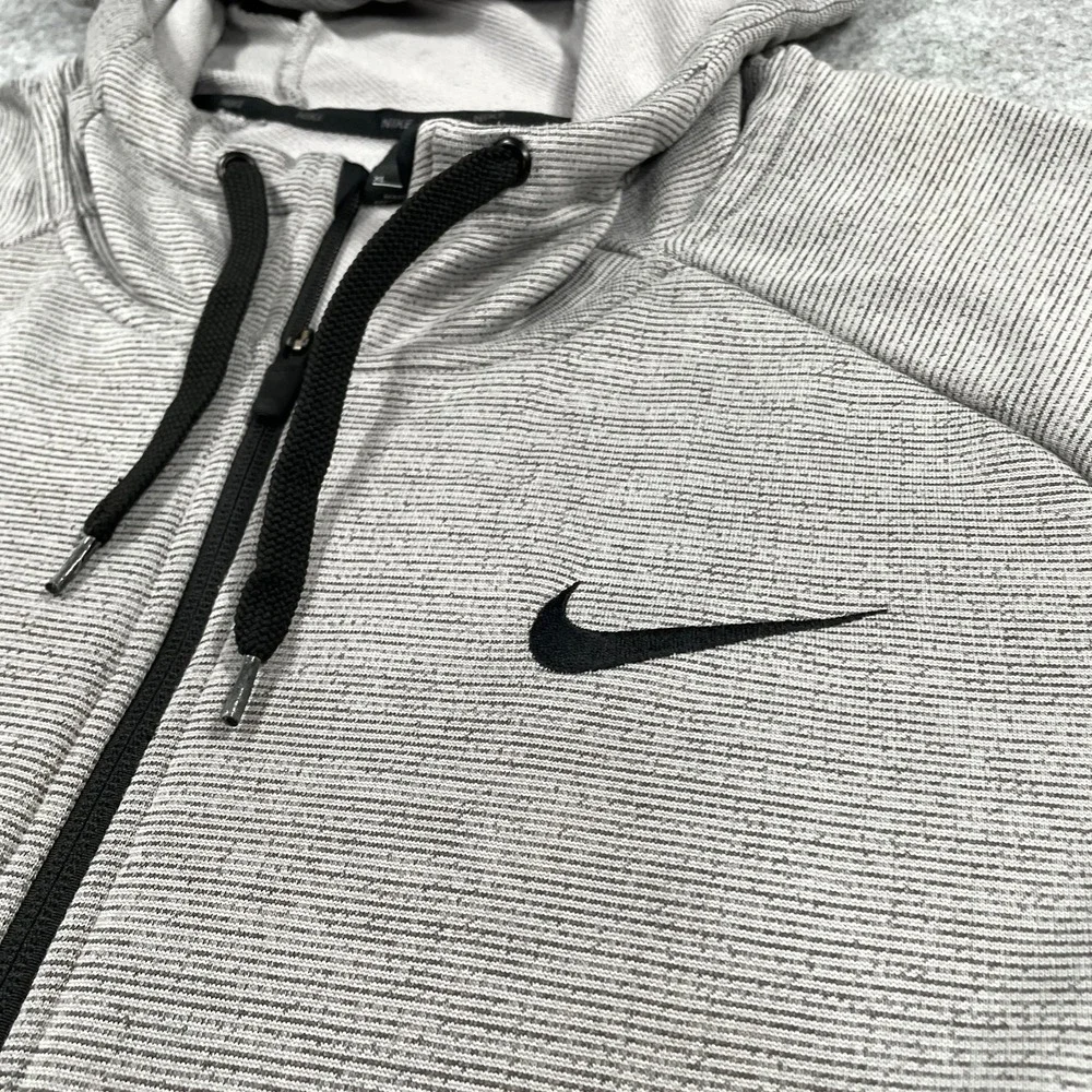 Nike Mens Full Zip Hoodie XL Gray Dri-FIT Striped Performance Activewear